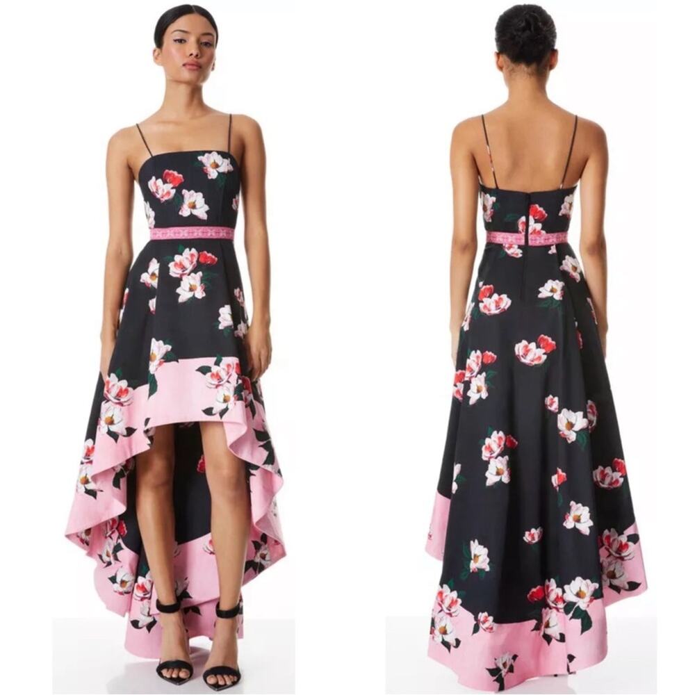 Alice + Olivia Floral High Low Dress in Black and Pink